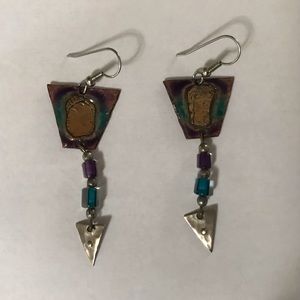 Purple and Teal with Gold Earrings